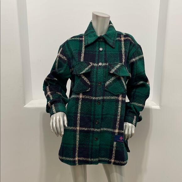 Charlie Luciano Milano Unisex Stone Island Green Plaid Shirt- Jacket Size M NWT - Picture 1 of 16